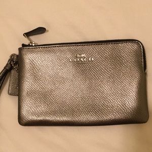 Metallic mini coach wristlet